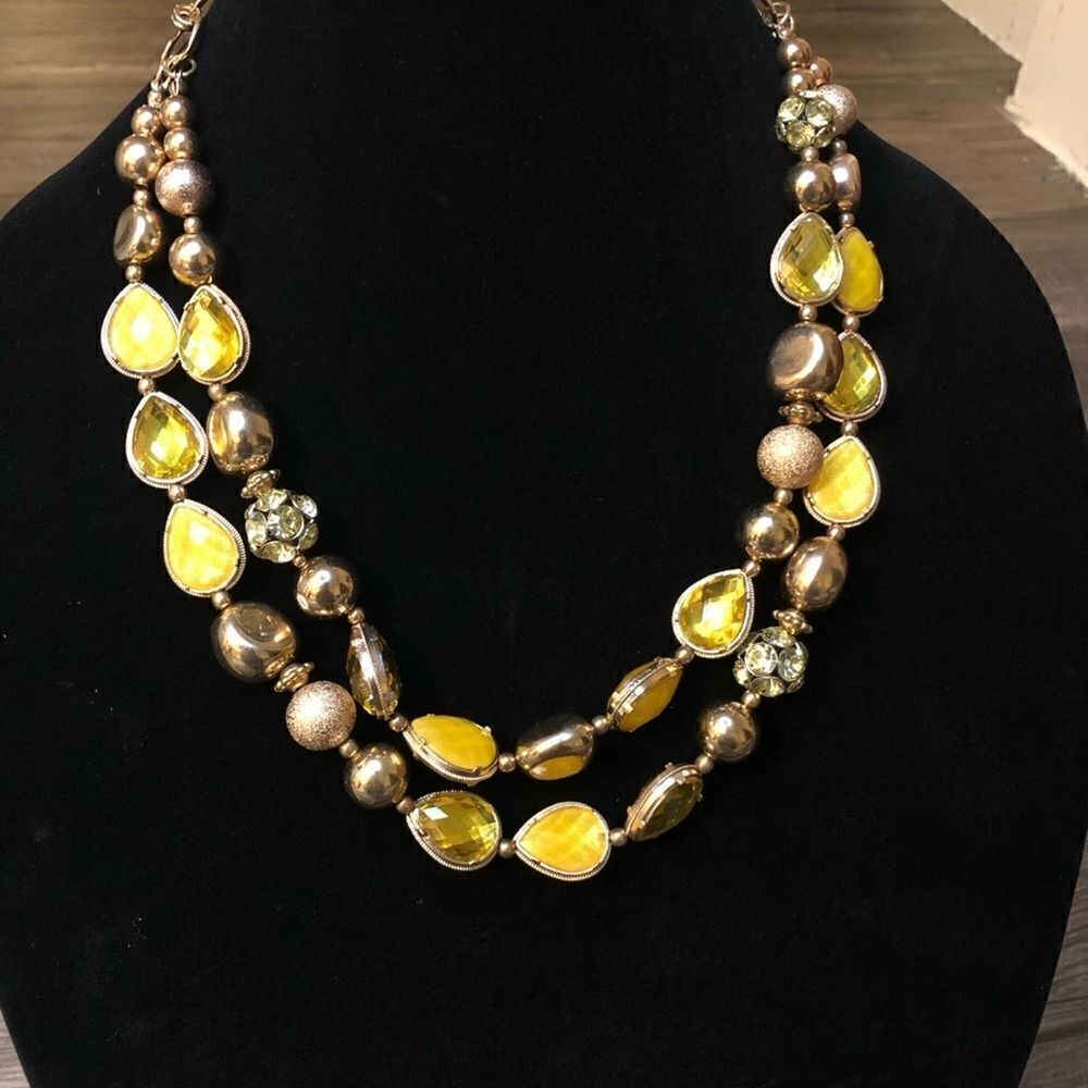 2/$20 Bright Yellow multi stone necklace and drop earrings set